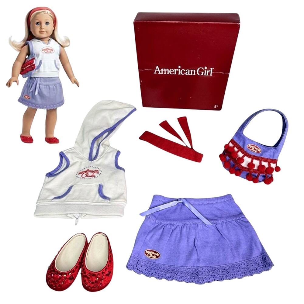 American Girl Club Hooded Tee Outfit Doll Purse Shoes Scarf Skirt Top New Box